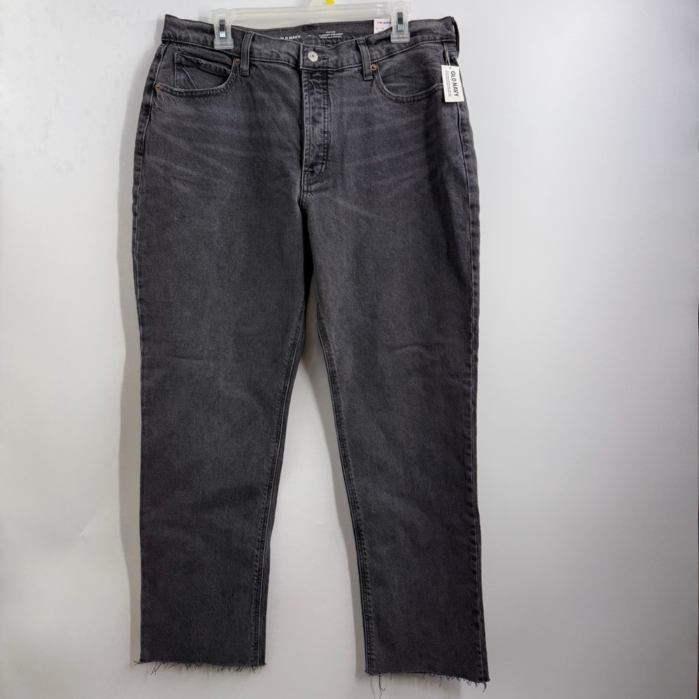 Old Navy High Rise Slouchy Straight Jeans Women 12 Charcoal Button Fly NWT